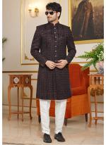 Art Silk Multi Color Wedding Wear Thread Work Readymade Indo Western Sherwani